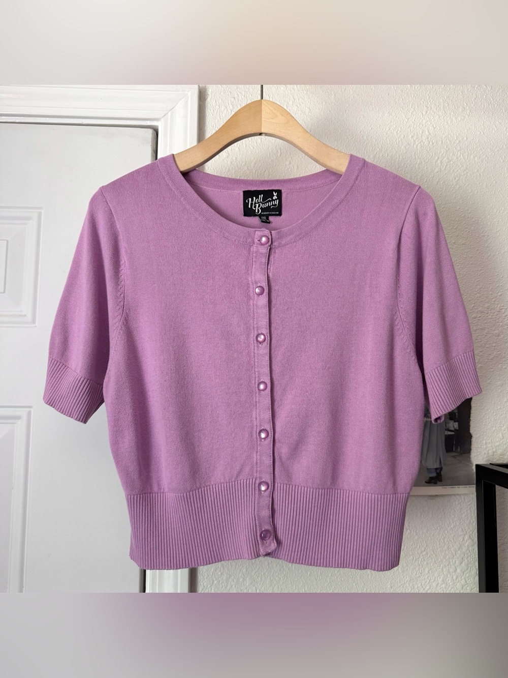 HELL BUNNY lavender lilac mod pinup retro button up boxy short sleeve cardigan